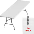 8FT Folding Tables – Heavy Duty Portable Foldable Picnic Table with Built-in Handle, 450 lb Capacity – Ideal for Events, Parties, Crafts, Camping & Dining (10-Pack, White)