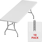 8FT Folding Tables – Heavy Duty Portable Foldable Picnic Table with Built-in Handle, 450 lb Capacity – Ideal for Events, Parties, Crafts, Camping & Dining (10-Pack, White)