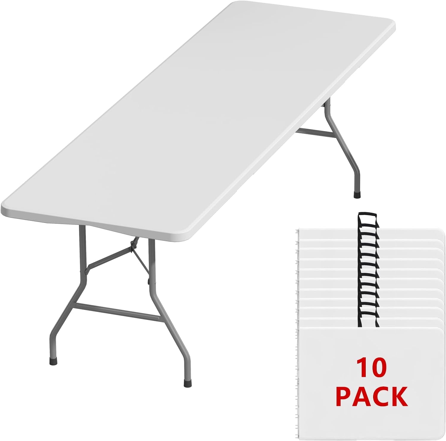 8FT Folding Tables – Heavy Duty Portable Foldable Picnic Table with Built-in Handle, 450 lb Capacity – Ideal for Events, Parties, Crafts, Camping & Dining (10-Pack, White)