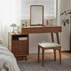 YESWOOD 35''-50'' Extendable Vanity Desk with Dresser, Oak Wood Makeup Table for Girls, Study Desk and Vanity Set for Bedroom, Barthroom, NO Chair
