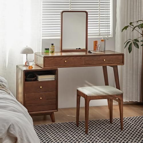 YESWOOD 35''-50'' Extendable Vanity Desk with Dresser, Oak Wood Makeup Table for Girls, Study Desk and Vanity Set for Bedroom, Barthroom, NO Chair