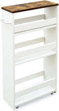 TEAMIX Slim Rolling Storage Cart, Wood 4-Tier Narrow Kitchen/Laundry Cart | 5.5"W Thin Cabinet with Wheels and Handle, Use as Spice Rack Next to Fridge, Laundry Room Organization Between Washer & Dryer