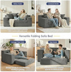 cidludto Couch Loveseat Sleeper, Convertible Sofa Bed Folding Couch Bed Foldable, 2 in 1 Chair Bed & Futon Sofa Bed, Small Pull Out Sofa with 4 Pillows for Living Room, Grey