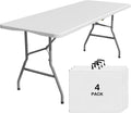 4 Pack Foldable Table 6ft, Plastic Folding Table, Portable Heavy Duty Dining Table with Lock Function & Carrying Handle, Outdoor Indoor Foldable White Table for Camping Party Picnic