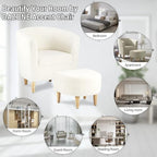 DAZONE Sherpa Accent Chair with Ottoman White Fluffy Teddy Barrel Armchair | Small Side Chair for Living Room, Bedroom, Reading Corner, Footrest, Boucle Corner Armchair, Solid Wood Legs, Soft Cushion
