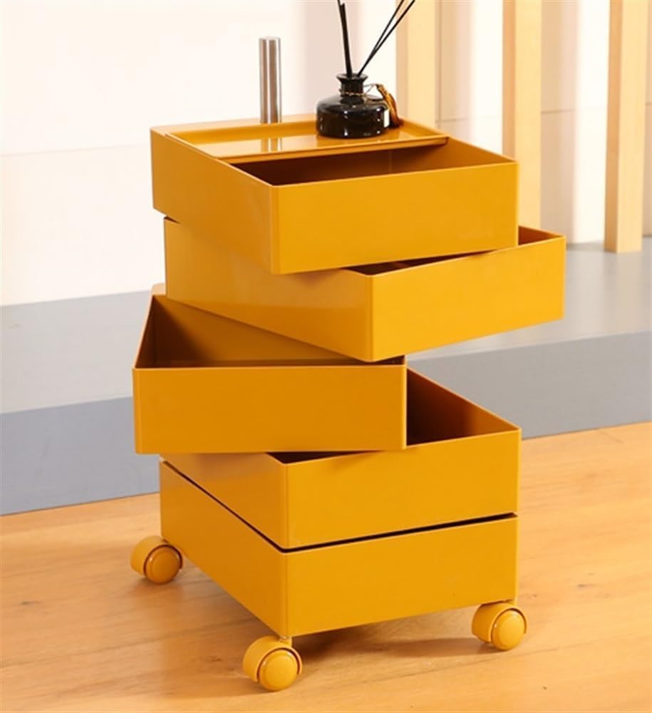 Rotating Storage Cabinet, Multi-Layer Movable Bedside Table, End Table with Rotating Drawers, Storage Sofa Side Cabinet(Yellow)