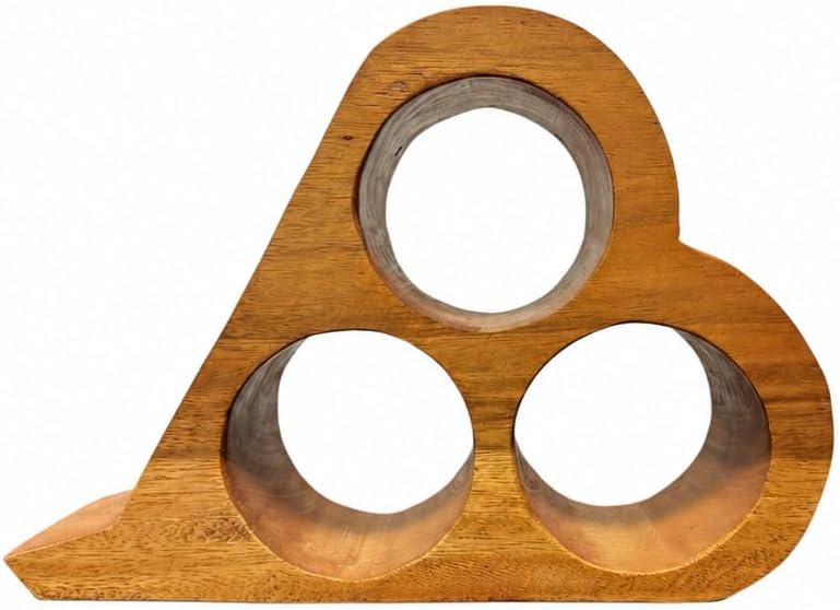 Handmade Solid Acacia Wood Wine Bottle Holder, 3-Bottle Heart Wine Rack, Rustic Countertop Wine Storage, Decorative Home Bar Display