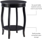 BOWERY HILL Round Wood End Table with Shelf, 18.5 x 24 in, Black Finish, MDF and Pine Wood, Bentwood Skirt, Contemporary Accent Table for Living Room or Bedroom