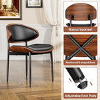 YaFiti Dining Chairs Set of 2, Mid Century Modern PU Leather Kitchen Chairs | Ergonomic Walnut Backrest & Metal Legs, Upholstered Waterproof Faux Leather Seat, Adjustable Footpads for Dining Room, Black