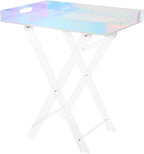 Acrylic Folding Tray Table,Iridescent End Table,Colorful Acrylic Side Table,Rainbow End Table,24x20x14 inch for Homes, Bars, Showrooms