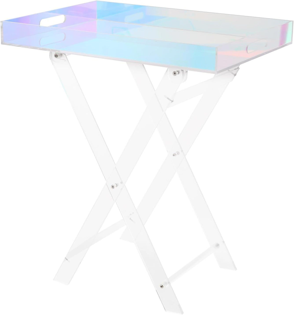 Acrylic Folding Tray Table,Iridescent End Table,Colorful Acrylic Side Table,Rainbow End Table,24x20x14 inch for Homes, Bars, Showrooms