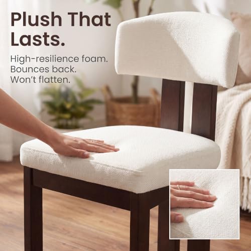 COLAMY Upholstered Dining Chairs Set of 2, Solid Wood Wobble-Free Modern Kitchen Accent Seating for Long Family Dinners, Mid Century Beige Fabric & Walnut Finish,Beige