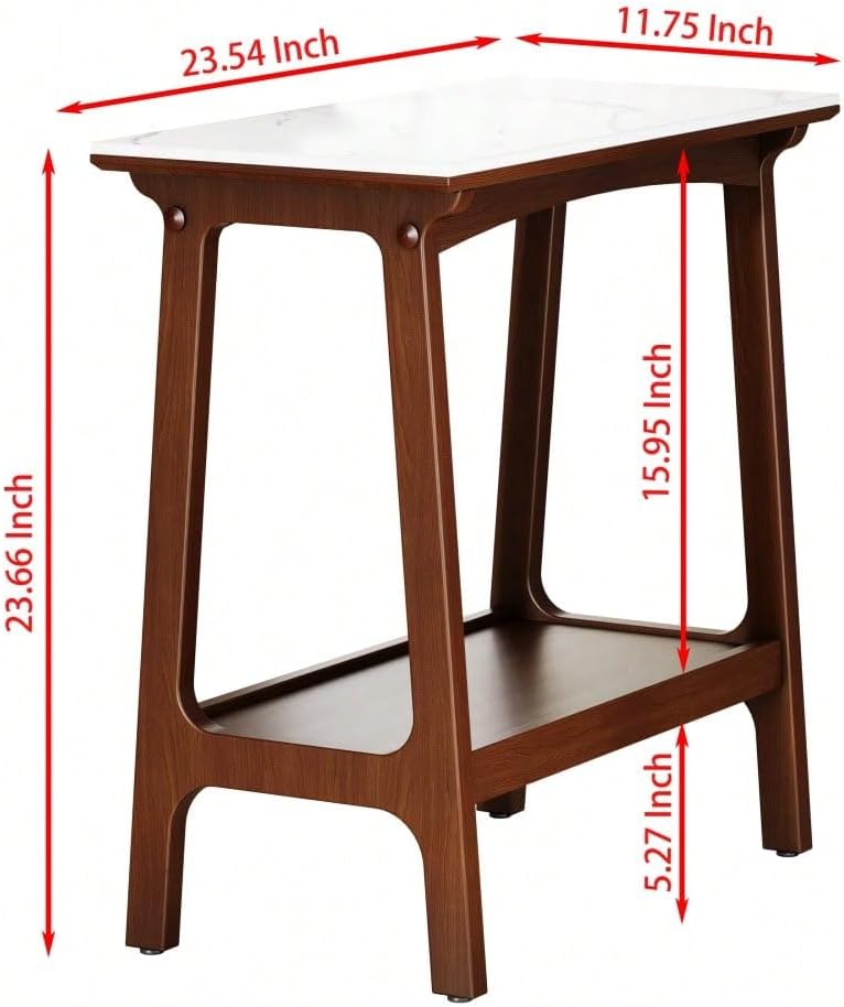 Retro Reddish Brown End Table, Narrow Side Table with Storage Shelf for Small Spaces, Slim Nightstand for Farmhouse Living Room, Entryway