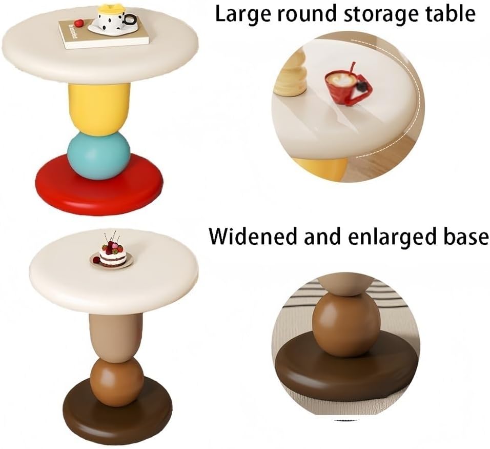 Colorful Round Side Table, Modern Resin Colorful End Table, Small Coffee Table with Stable Base for Living Room, Bedroom and Office(Brown)