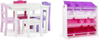 Humble Crew Kids Table, 4 Chairs & 12 Bin Toy Organizer Set, White/Purple/Pink