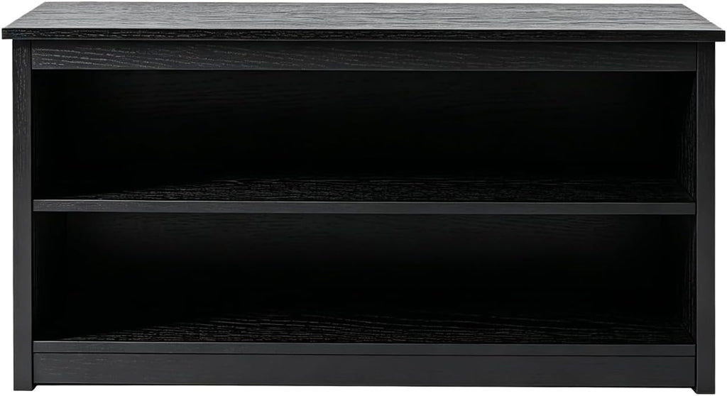 Farmhouse Storage Bench with 2-Tier Open Shelf, Shoe Bench with Cushion for Entryway, Mudroom, Hallway, Living Room & Bedroom Organization, Black