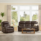 Watson & Whitely Genuine Leather Lay Flat Power Reclining Sofa, Brown | 3-Seater Recliner Couch, Power Headrests, Cup Holders, USB & Type-C Charging Ports, Electric Reclining, Living Room