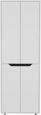 Modern Storage Cabinet Kitchen Pantry Four Doors Five Interior Shelves White Black Accent Kitchen Organizer