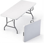 6 Feet Folding Table with Built in Handle & Fold-in-Half | Heavy Duty Portable | Lightweight Perfect for Party, Dining, Wedding, Events, Picnic Indoor, Outdoor, Camping, Utility-10P