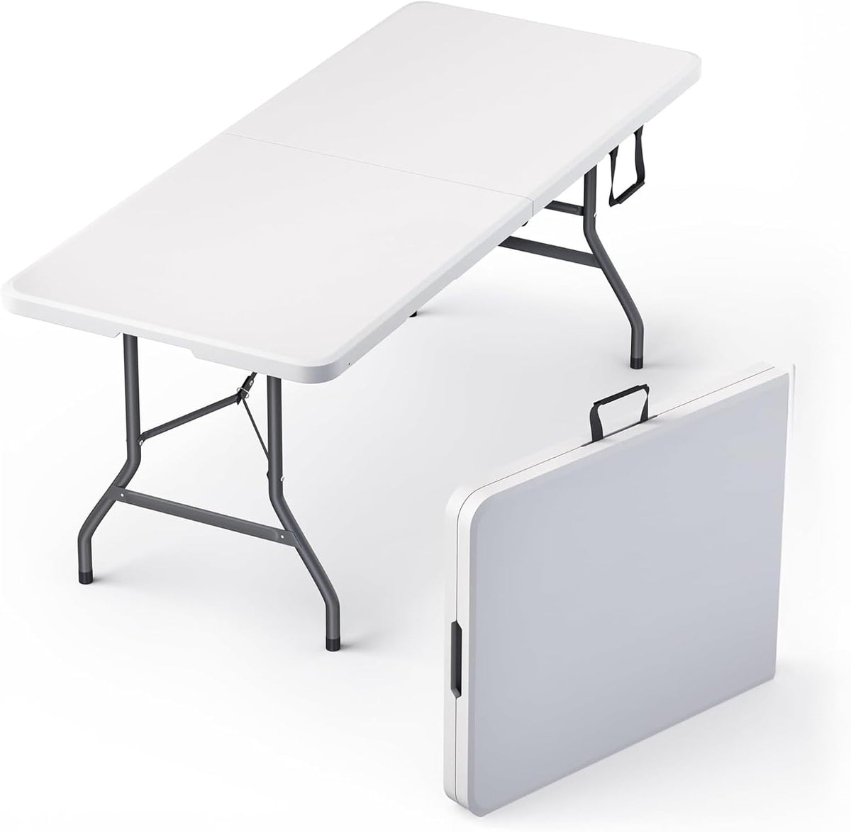 6 Feet Folding Table with Built in Handle & Fold-in-Half | Heavy Duty Portable | Lightweight Perfect for Party, Dining, Wedding, Events, Picnic Indoor, Outdoor, Camping, Utility-10P