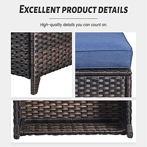 Belord Outdoor Furniture Ottoman Set of 2 Patio Seating Footstool All-Weather Rattan Wicker Ottoman Seat with Soft Cushions for Patio Furniture Set