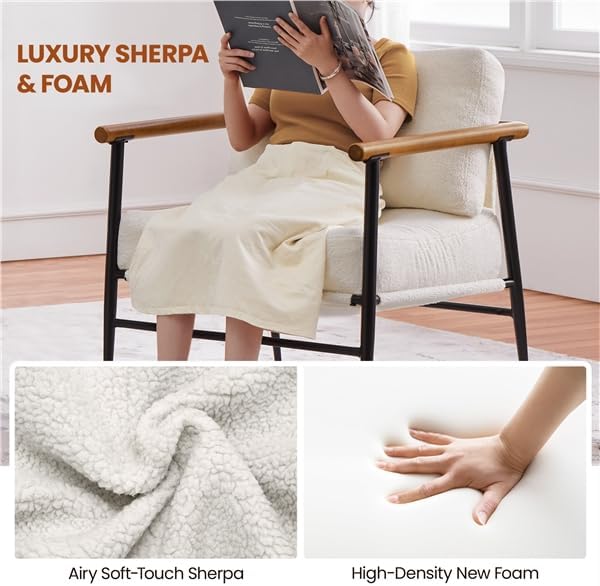 Yaheetech Accent Chairs Set of 2, Modern Living Room Chairs, Ivory | Boucle Fabric Lounge Chair with Metal Frame, Plush Back Pillow and Seat Cushion for Living Room Bedroom Vanity Waiting Room
