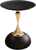 Metal Round End Table,Modern Pedestal Table,Corner Drink Tables,Accent Side Table Nightstand for Living Room,Patio and bar (Black-Gold)