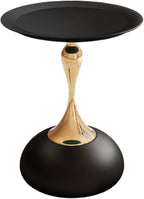 Metal Round End Table,Modern Pedestal Table,Corner Drink Tables,Accent Side Table Nightstand for Living Room,Patio and bar (Black-Gold)