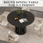 35.5'' Round Pedestal Dining Table, 2-4 Modern Fluted Dining Room Kitchen Table with Storage Shelf, Wood Base Dinner Tables for Kitchen, Breakfast Nook, Small Space, Living Room(Black)