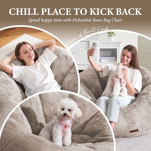 Hobestluk Large Bean Bag Chair for Adults to Relax, Donut-Shaped (Brown) | Special Donut Design, Memory Foam Filling, Comfortable Stuffed Sofa, Relaxing, Reading or Playing, Soft Plush Faux Fur Fabric