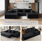108" Oversized Cloud Sectional Couch, Comfort U Shaped Couch for Living Room, Extra Deep Seats No Assembly, Modular Sofa, Corduroy (Black, 2 Seater + Left Facing Chaise + Ottoman)