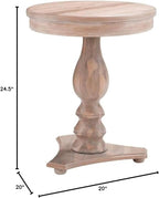 Pemberly Row Round Wood Side Table, 20" D x 24.5" H, Natural Brown Finish, Pedestal Base, Acacia/Rubberwood/MDF Construction, Accent Table for Living Room or Bedroom Use