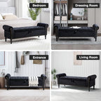 67'' End of Bed Storage Bench King Size, Storage Bench for Bedroom End of Bed, Upholstered Velvet Tufted Storage Ottoman Benches with Arms for Living Room, Entryway, Black
