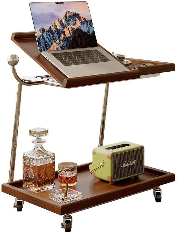 Nordic Solid Wood Movable Flip Top Side Table – Multi-Functional Adjustable Rolling Desk, Modern End Table for Living Room, Bedroom, and Dining Room