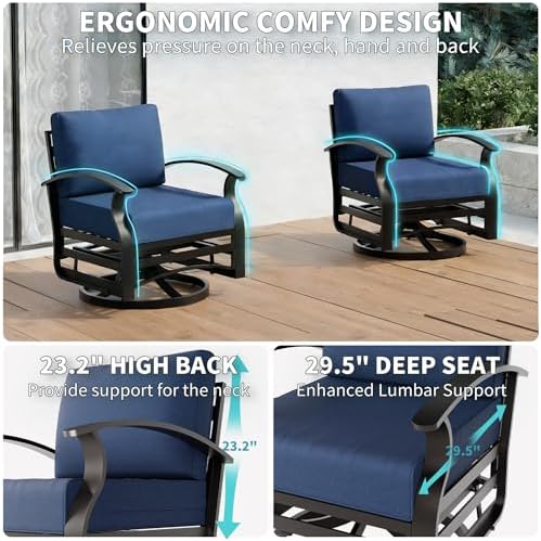 Gotland 2 Piece Patio Set, Metal Outdoor Swivel Chairs Set of 2 with 5.1’’ High-Resilience Seat Cushions 6.2’’ Thick Back Pillow 29.5’’ Deep Seat Removable Cushions for Backyard, Lawn, Porch, Navy