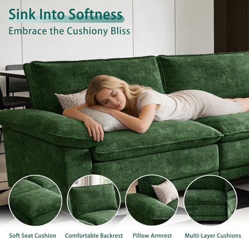 108" Modular Sectional Couch, L Shaped Cloud Sofa for Living Room | Comfortable Foam Cushions, Sturdy Frame, Appealing Appearance, Easy Assembly, Soft Chenille, Modular Design, Green