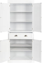 VINGLI 71-Inch White Storage Cabinets with Drawers, Freestanding Pantry Cabinets with Doors and Shelves Adjustable, Wood Farmhouse Kitchen Pantry Cupboard