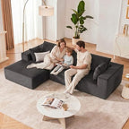 108" Couch with Chaise, Cloud Sectional Modular Sofa, Darkgrey | Deep Seat Modular Sectional Sofa for Living Room, Upholstered Corduroy Couch for Apartment, Convertible No Assembly Sofa