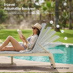 PURPLE LEAF Oversize Outdoor Chaise Lounge Set of 2 Champagne Frame, White | 3-Year Color Retention PE Rattan, 2.4" Thickened Aluminum Frame, 16.14" Knee-Friendly Height, French-Inspired Style