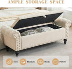 51" Storage Bench for Bedroom, Upholstered Ottoman Bench, Chenille Beige | End of Bed Bench for Bedroom, Window Benches for Living Room, Entryway, Ottoman with Large Storage Space, Pet Friendly