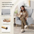 Nalupatio Velvet Accent Chairs Set of 2 Modern High Back Armchair Arm Chair with Lumbar Pillow, High Back Upholstered Single Sofa Chair with Gold Metal Legs for Bedroom,Light Gray