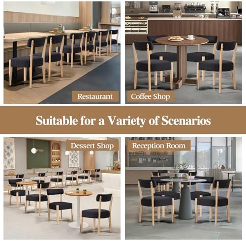 ZJhome Dining Chairs,Set of 2 Mid-Century Modern Wooden Kitchen Chairs with Linen Upholstery - Low-Back Woven Design for Kitchen & Dining Room,Black Fabric