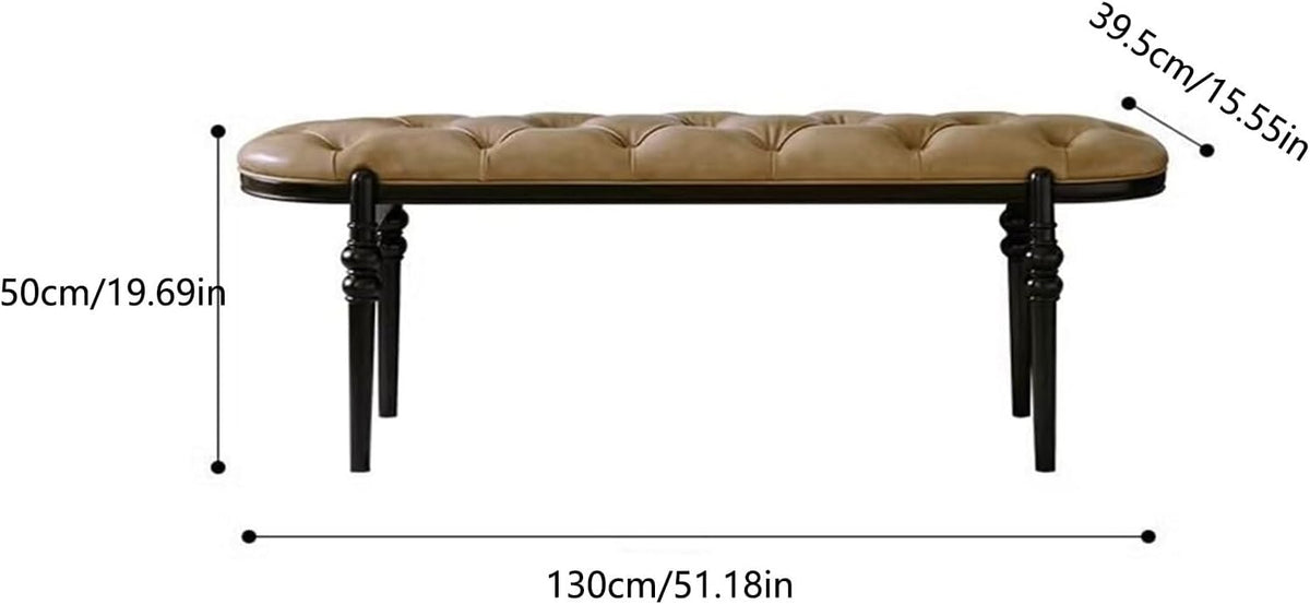 Modern Upholstered Bedroom Benches with Black Legs Genuine Leather Bench for Entryway Dining Room Living End of Bed, Yellowish Brown Entryway