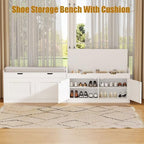 2-Tier Storage Bench, 39.4" Wide Shoe Bench with Lift-Up Top, Shoe Storage Bench with Cushion, Shoe Cabinet with Handleless Doors and Adjustable Shelf for Entryway, Bedroom, White KHD02W