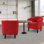 INZOY Modern Accent Chair with Ottoman for Small Space, Club Chair with Ottoman Set, Comfy Fabric Barrel Reading Chairs for Living Room Bedroom, Round Reading Chair with Foot Rest, Red