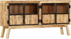 Industrial Style Solid Mango Wood Sideboard with Brown Finish and Black Accents, 63 Inch Length for Ample Storage, Durable Furniture for Living Room or Dining Area, Unique