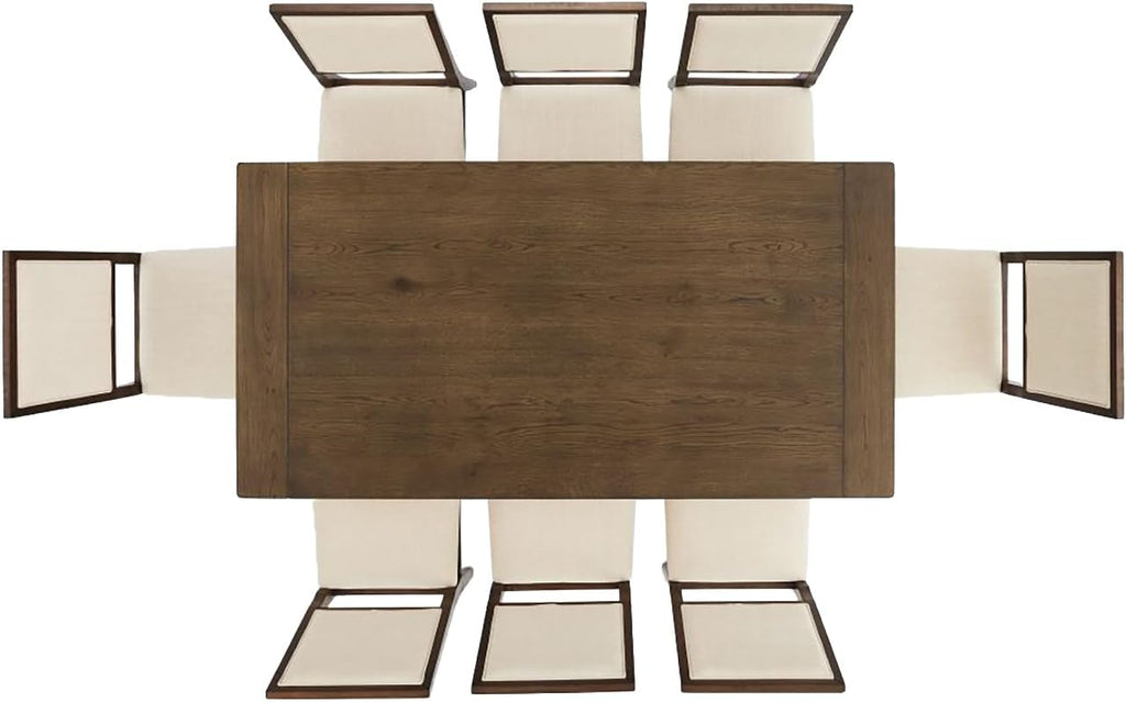 Crosley Furniture Joanna 9-Piece Modern Farmhouse Dining Table Set for 8 with Upholstered Chairs, Dark Oak/Creme