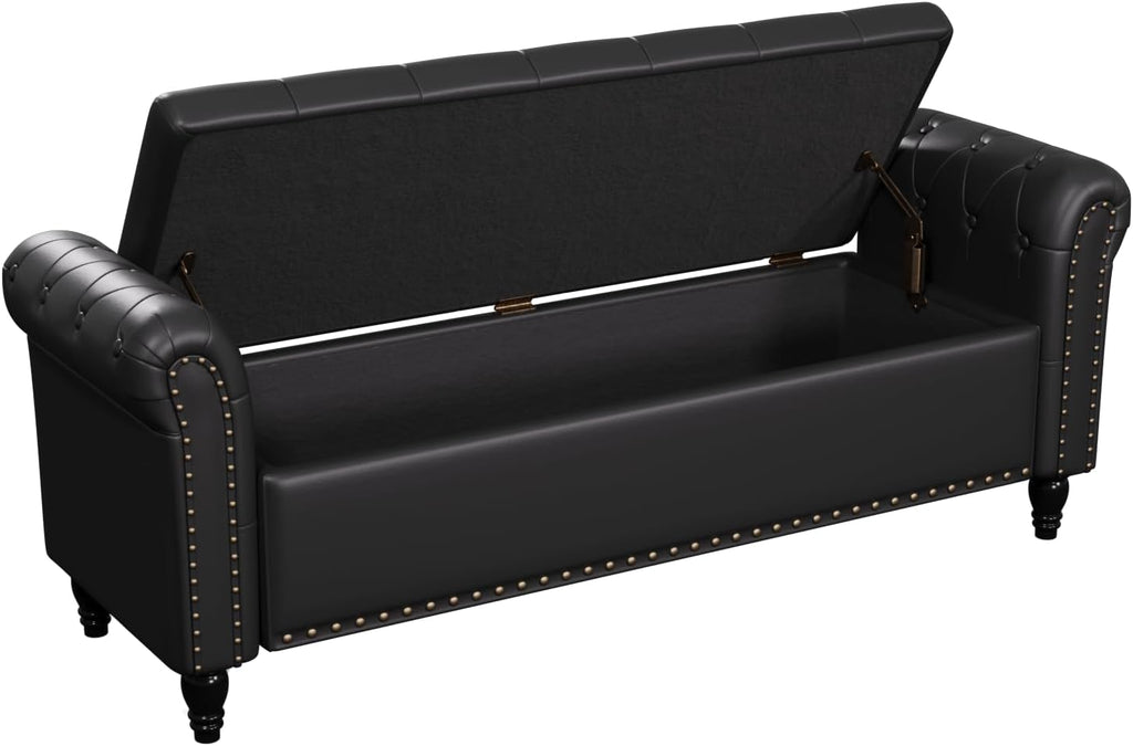 FiveWillowise 65" Bedroom Bench, End of Bed Bench with Storage, Black