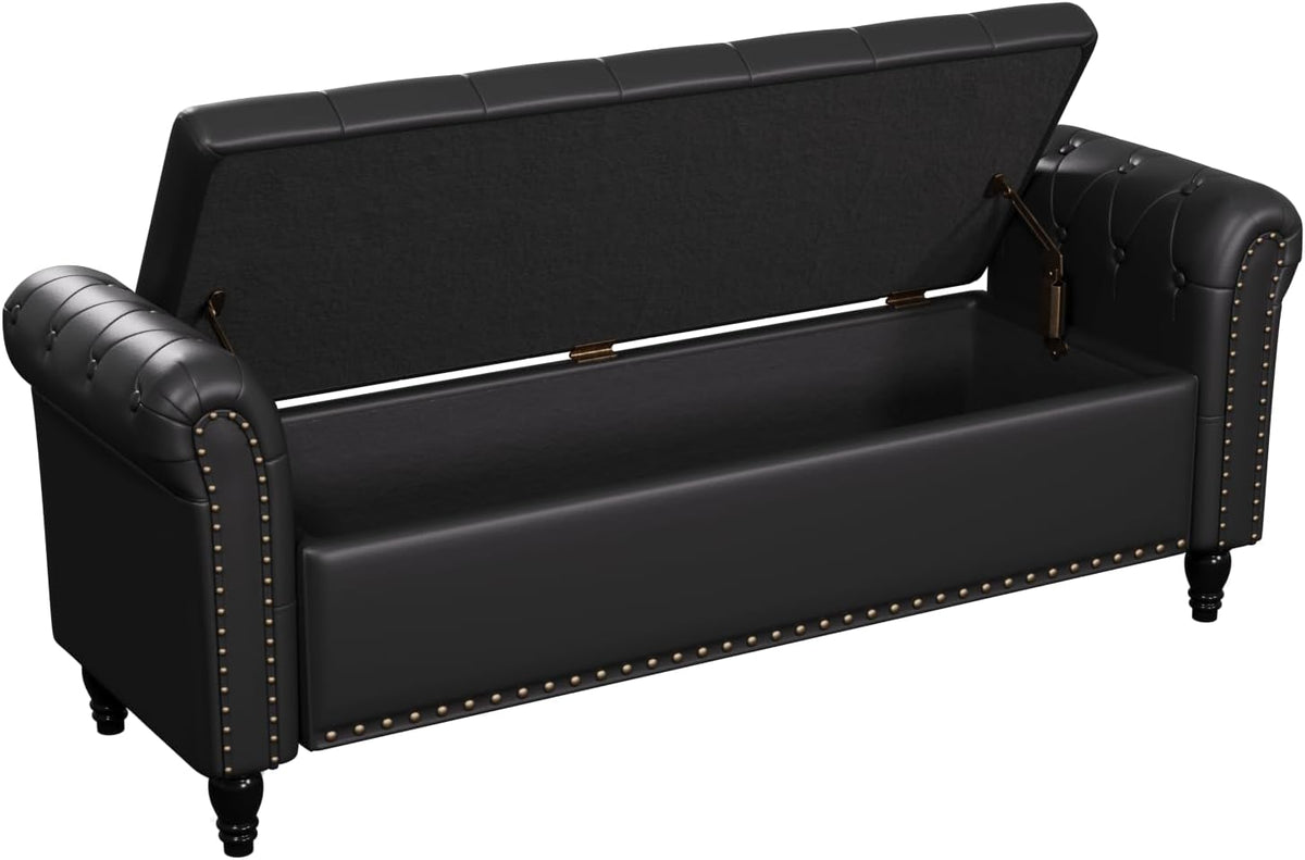 FiveWillowise 65" Bedroom Bench, End of Bed Bench with Storage, Black