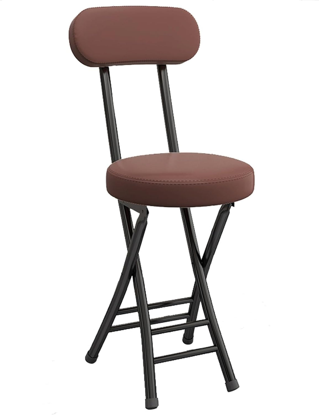 Folding Stool with Backrest, Cushioned Padded Leather Round Portable Foldable Bar Stool Chair for Kitchen(Brown)